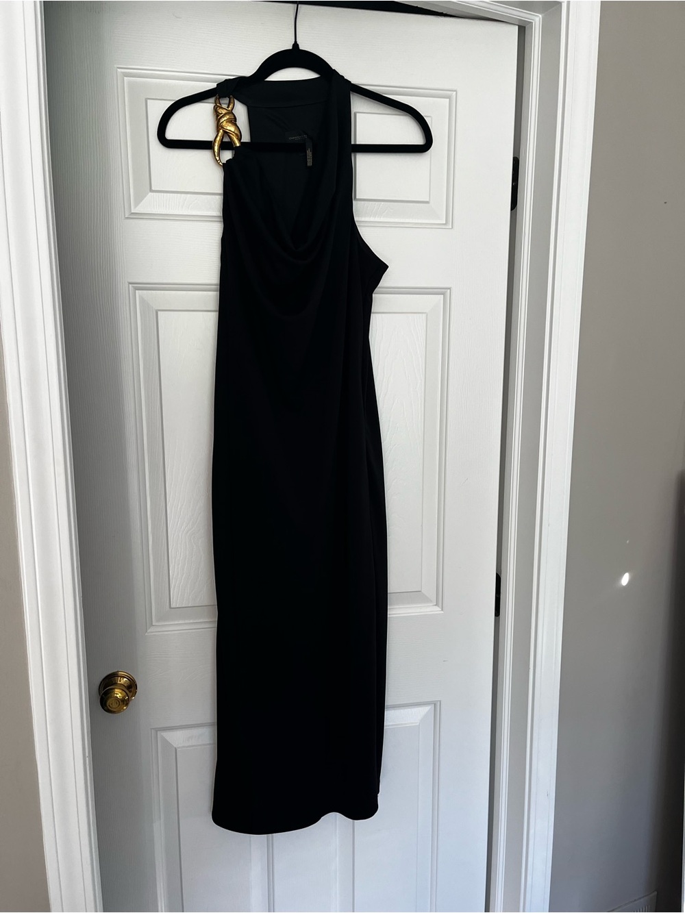 Donna Karan Black One-Shoulder Gown with Gold Accent